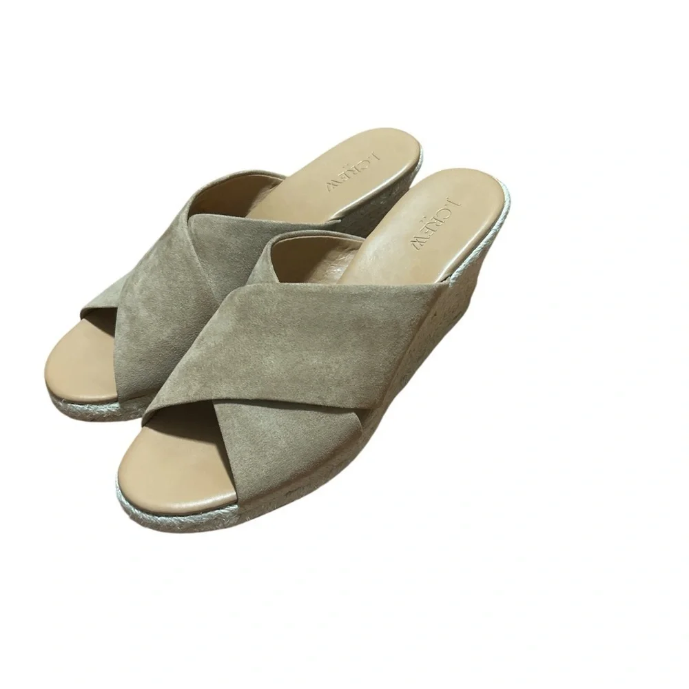 J.Crew Tan Suede Espadrille Wedge Slides Womens 9.5 Criss Cross Sandals